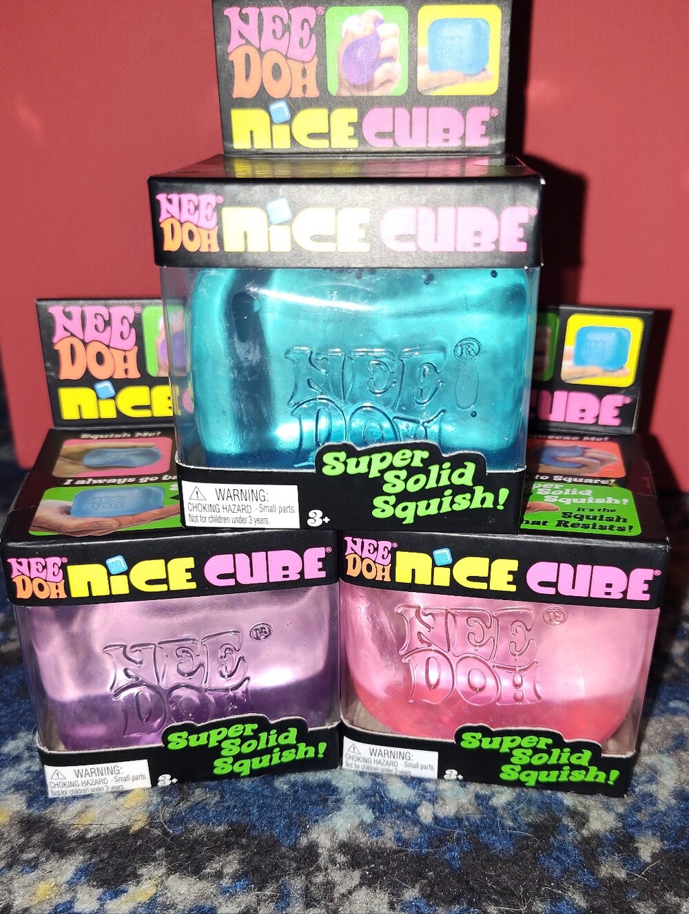 🔥 NeeDoh Nice Cube Super Solid Squish - Blue, Pink, Purple- Set Of 3